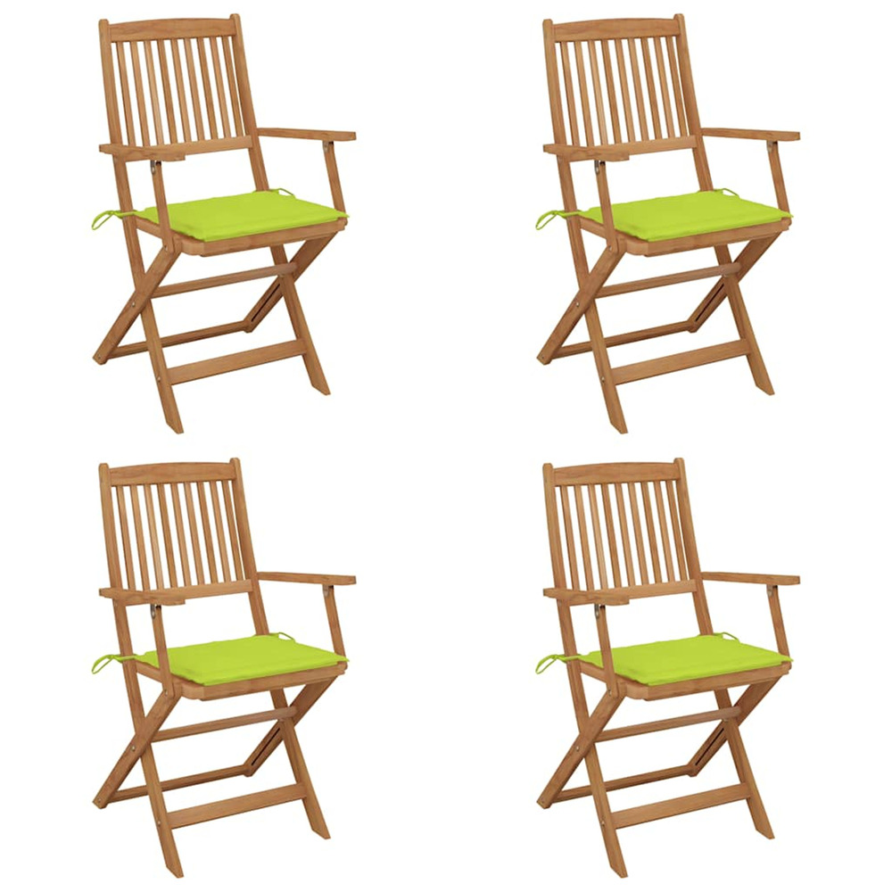 Chaises pliables de jardin lot de 4 avec coussins bois d'acacia