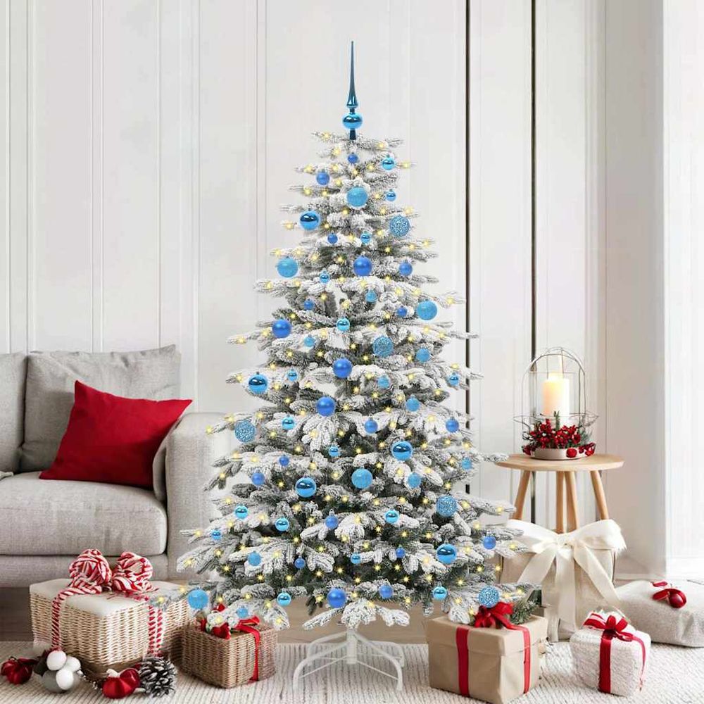 Sapin artificiel 180 cm blanc, pré-décoré avec lumières led et 120 boules