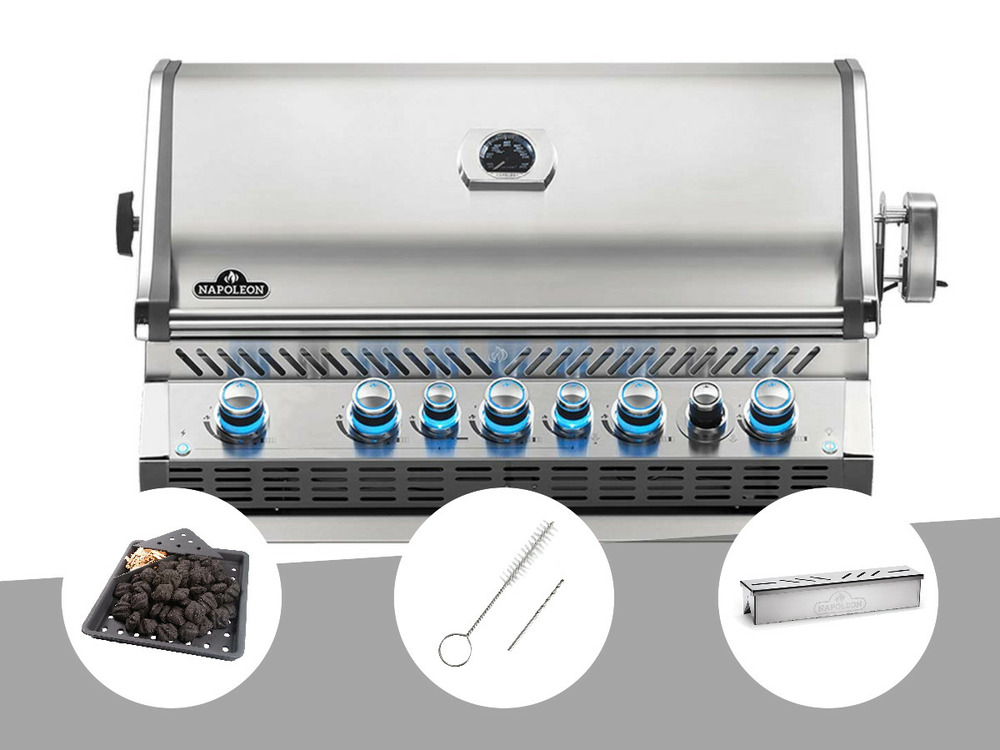 Barbecue gaz encastrable prestige pro 665 inox 5 brûleurs + plateau charbon + br