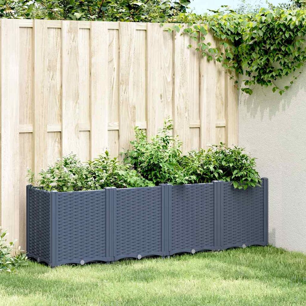 Grande jardinière modulaire 160 cm aspect rotin pour terrasse bleu gris