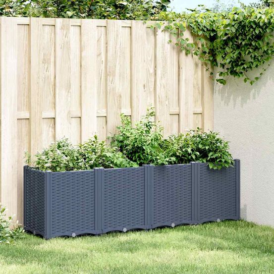Grande jardinière modulaire 160 cm aspect rotin pour terrasse bleu gris