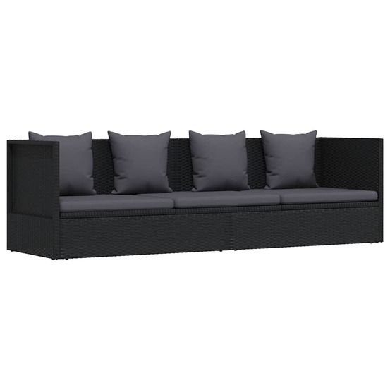 Lit de jardin avec coussin et oreiller résine tressée noir