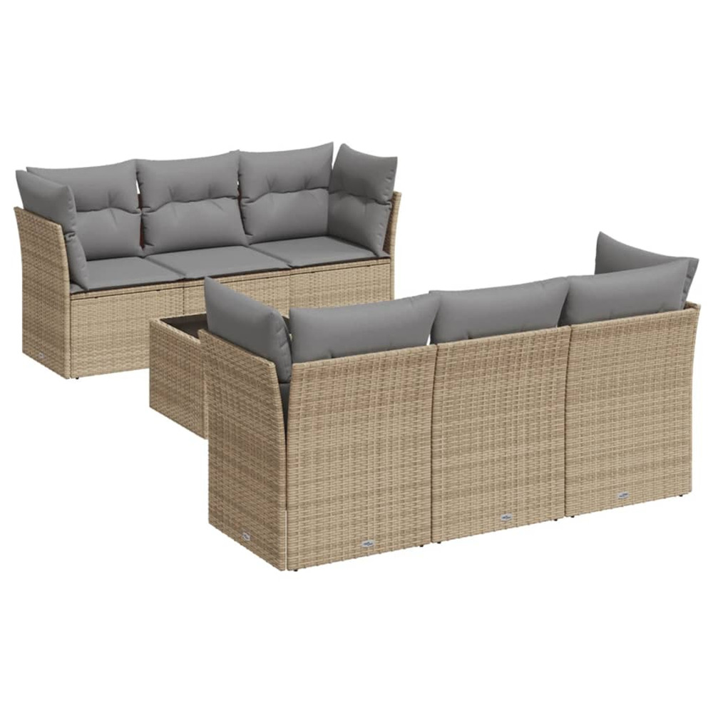 Salon de jardin avec coussins 7 pcs beige résine tressée