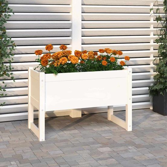 Grande jardinière rectangulaire en bois de pin massif blanc 78 cm