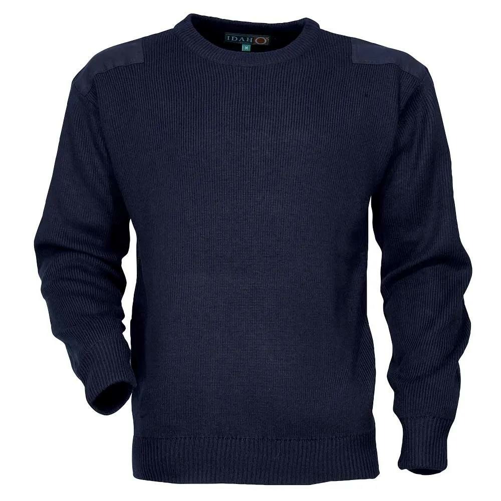Pull commando marine 100% acrylique col rond renforts épaules