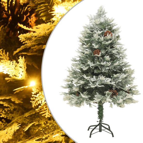 Sapin de noël artificiel pré-éclairé 150 led avec pommes de pin pour salon vert 150 cm