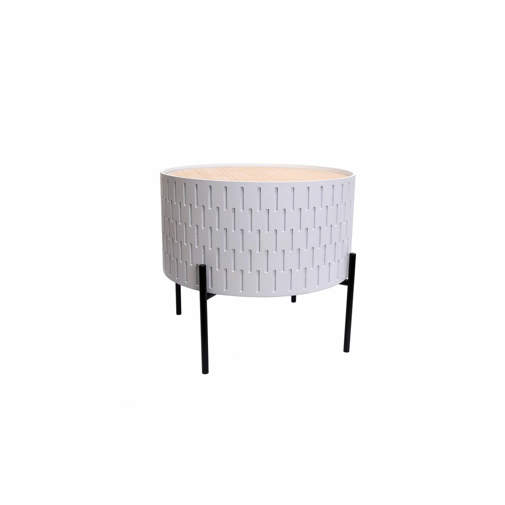 Table d'appoint avec coffre scandi kelia - diam. 38 cm - blanc