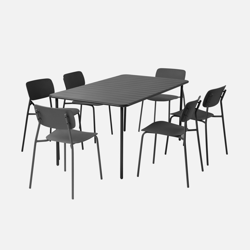 Table de jardin métal + 6 assises, amélia + liva 160 x 90 x 72,5cm
