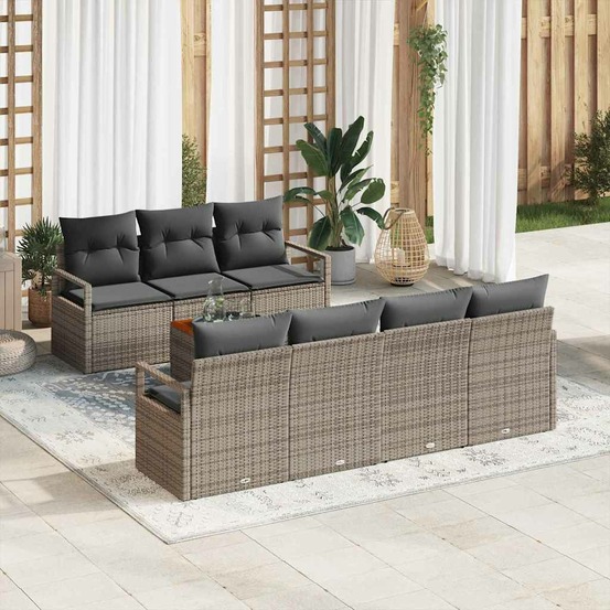 Ensemble de canapé de jardin avec stockage 8 pcs gris polyrotin