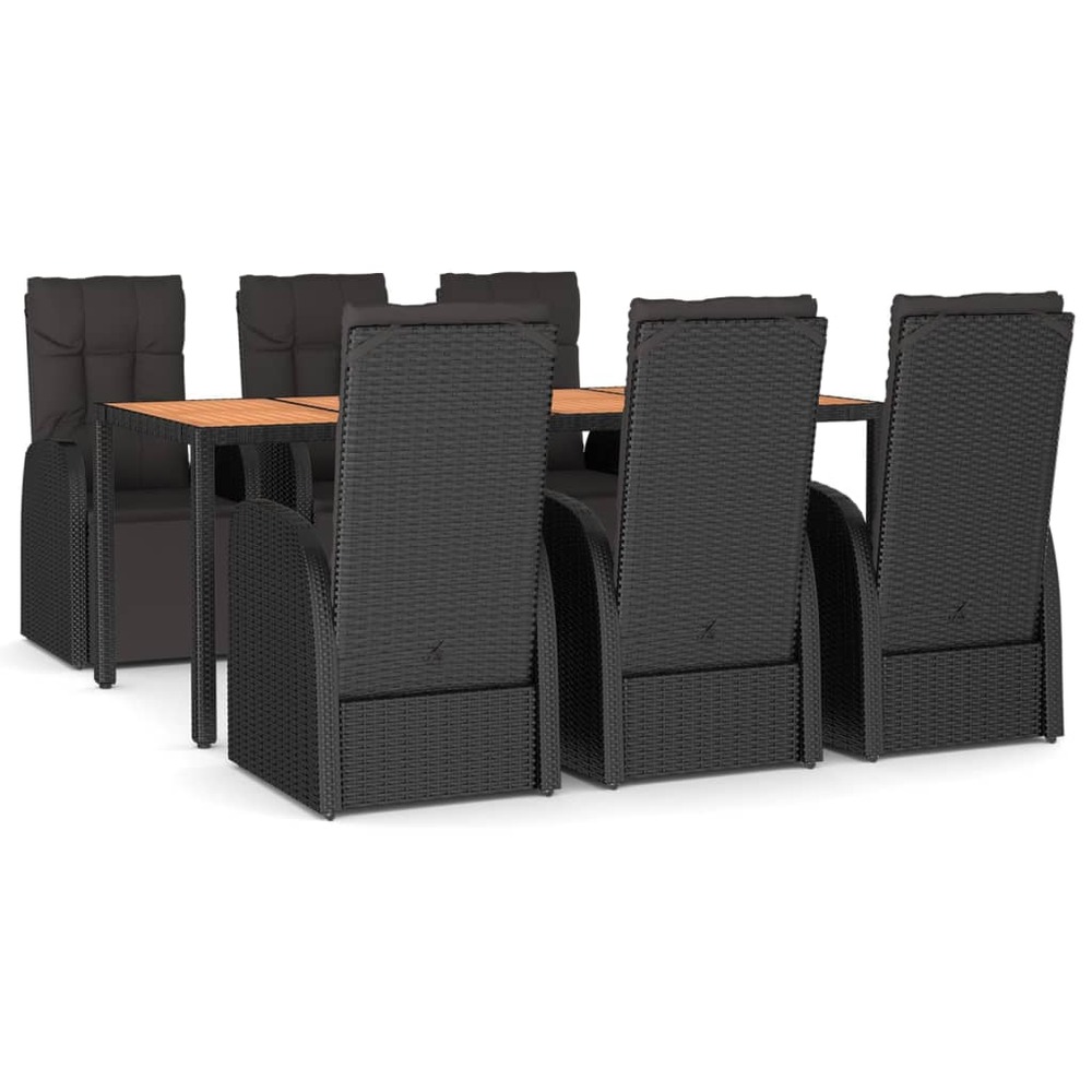 Ensemble à manger de jardin 7 pcs noir poly rotin et acacia