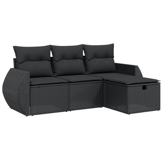 Salon de jardin 4 pcs avec coussins noir résine tressée