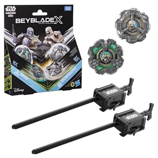 X star wars collab, grogu vs. Snowtrooper, 2 toupies de compétition takara tomy, 2 lanceurs, jouets star wars, des 8 a