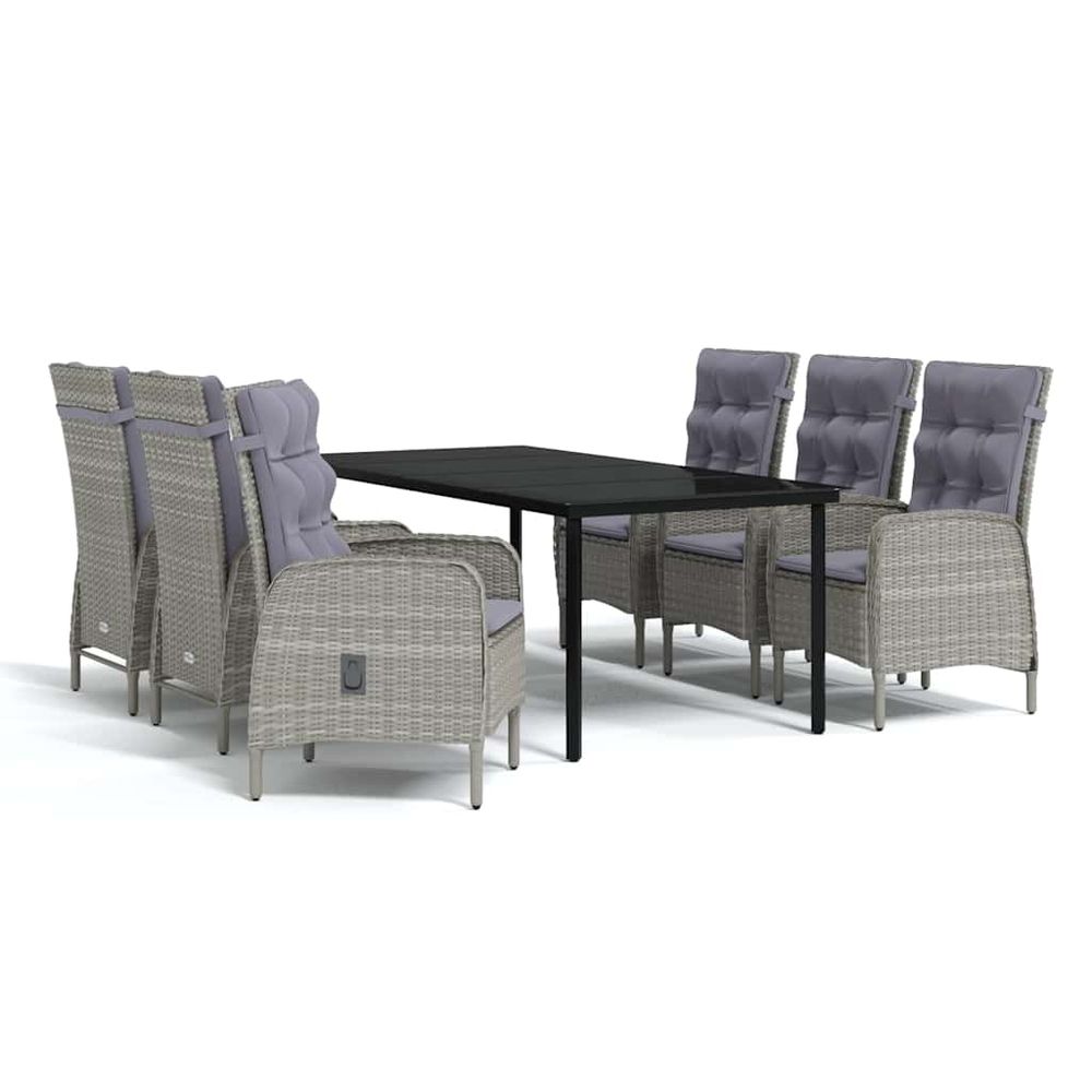 Ensemble à manger de jardin coussins 7pcs gris et noir