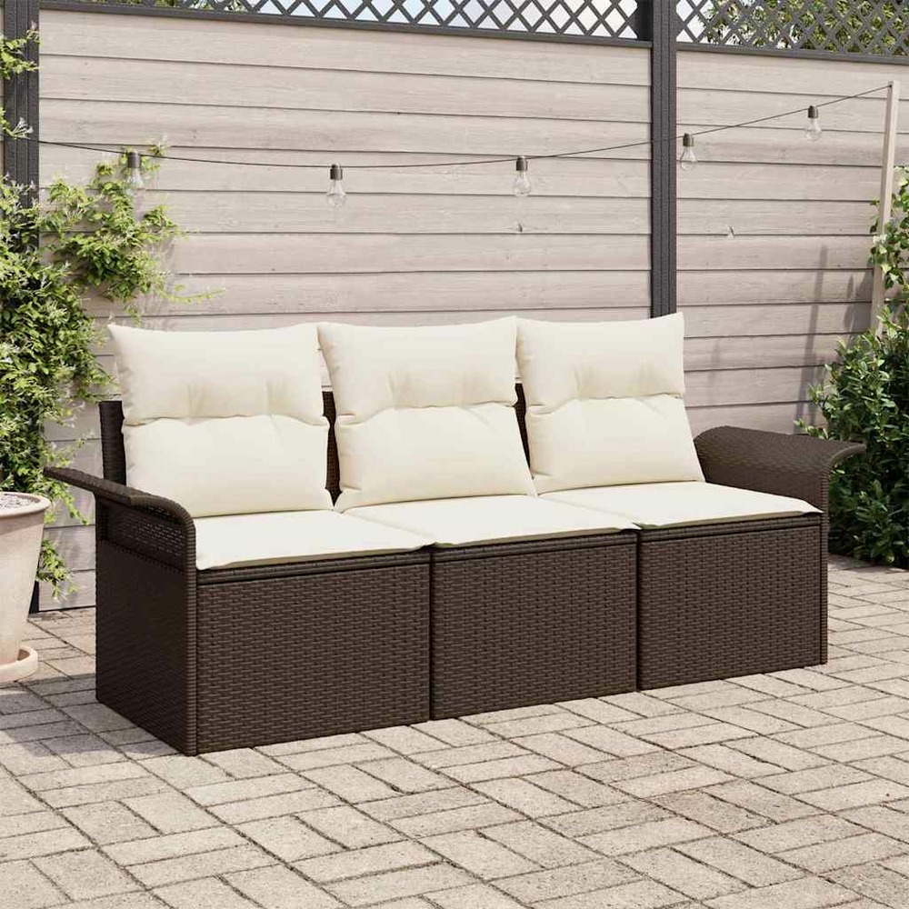 Ensemble de canapé de jardin 3 pcs marron poly rotin