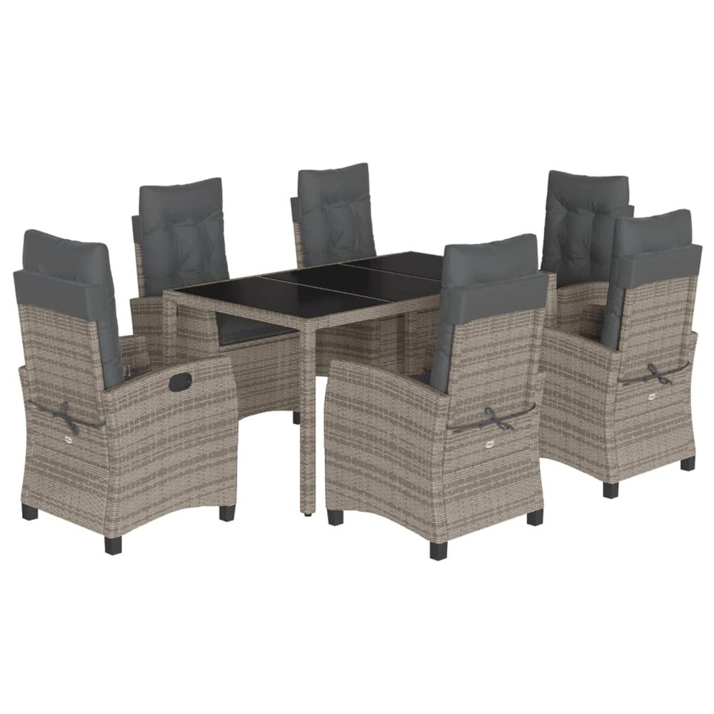 Ensemble à manger de jardin et coussins 7 pcs gris rotin