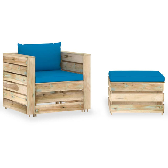 Salon de jardin 2 pcs avec coussins bois imprégné de vert