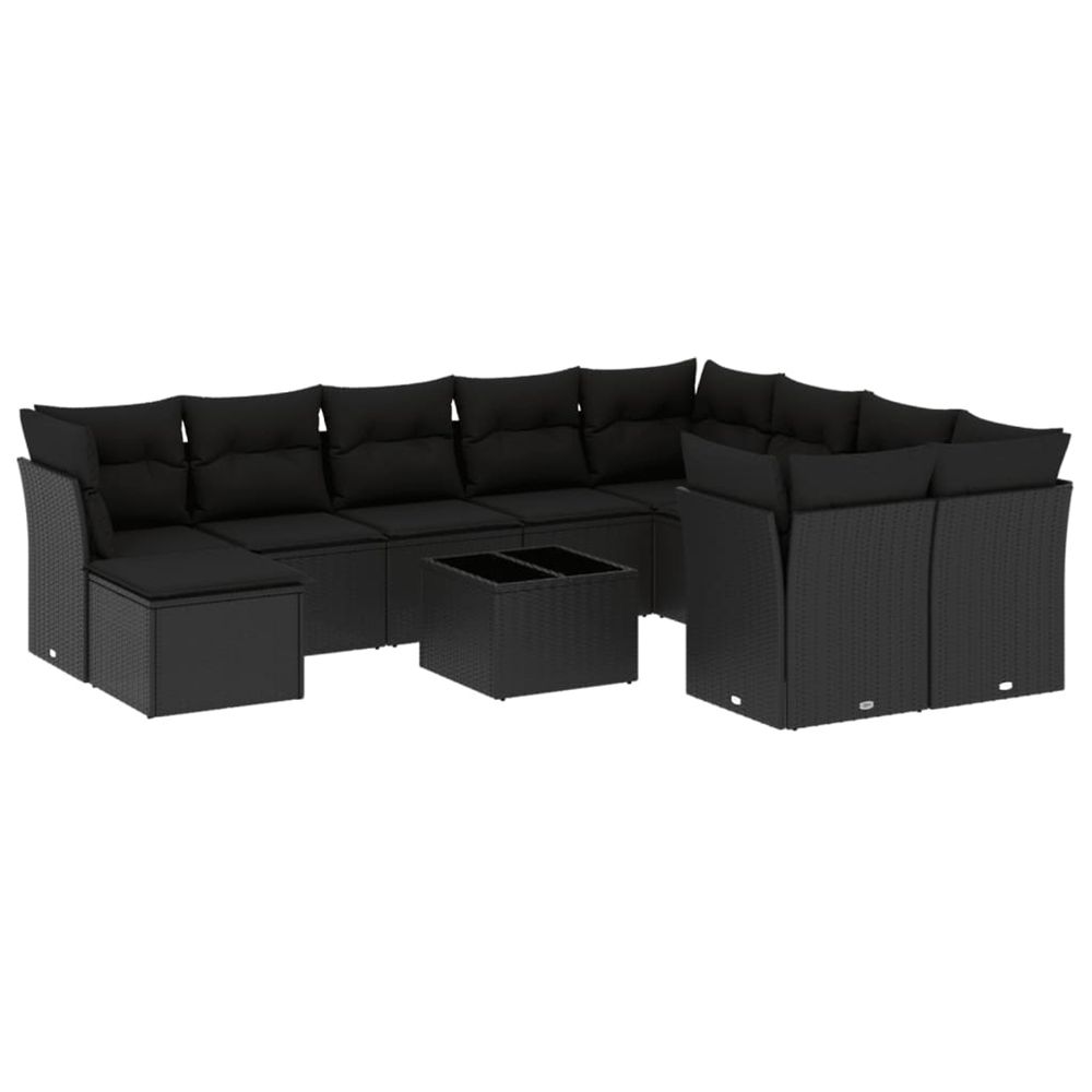 Salon de jardin 11 pcs avec coussins noir résine tressée