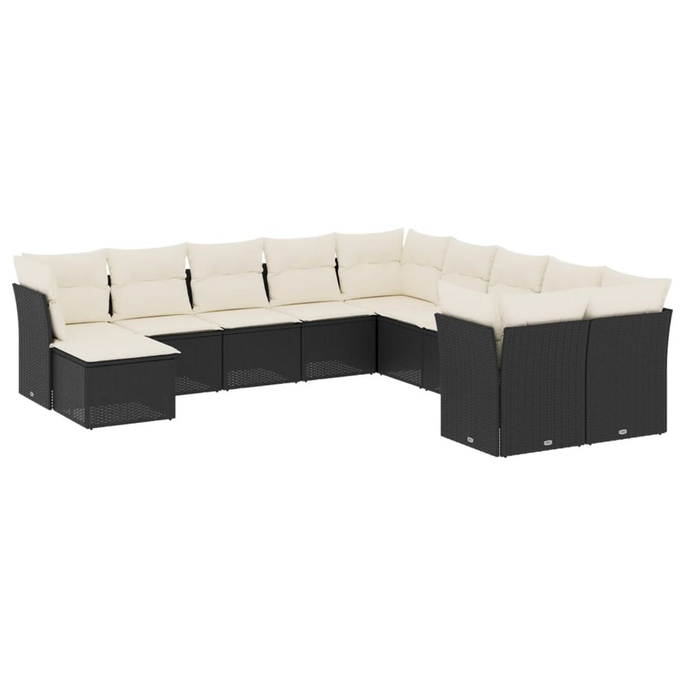 Salon de jardin 11 pcs avec coussins noir résine tressée