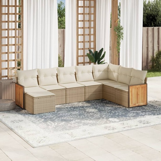 Salon de jardin avec coussins 8 pcs beige résine tressée