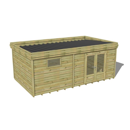 Abri de jardin bois pin traité autoclave 27mm - 6,49x3,44m / 22m2 - bac acier - plancher bois