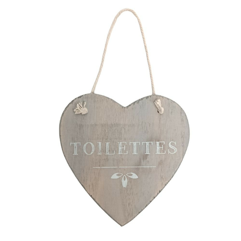 Plaque de porte décorative vintage toilettes bois gris 13 cm