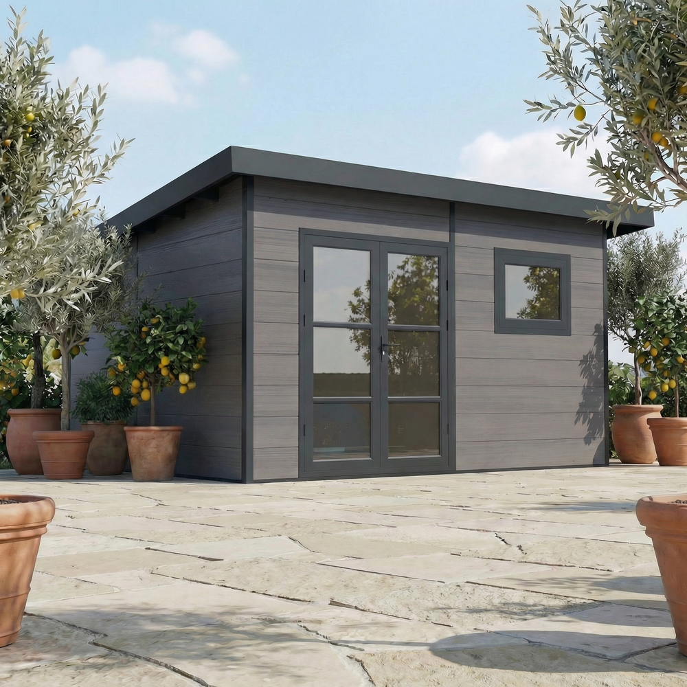 Abri de jardin composite alma - 15m2 gris - cabane de jardin