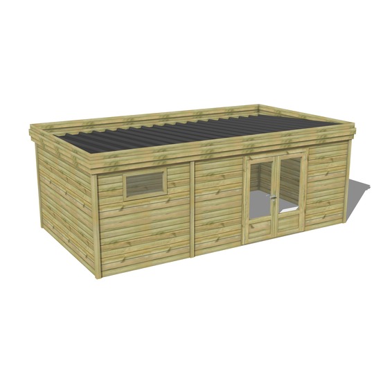 Abri de jardin bois pin traité autoclave 27mm - 6,89x3,44m / 24m2 - bac acier - abri français