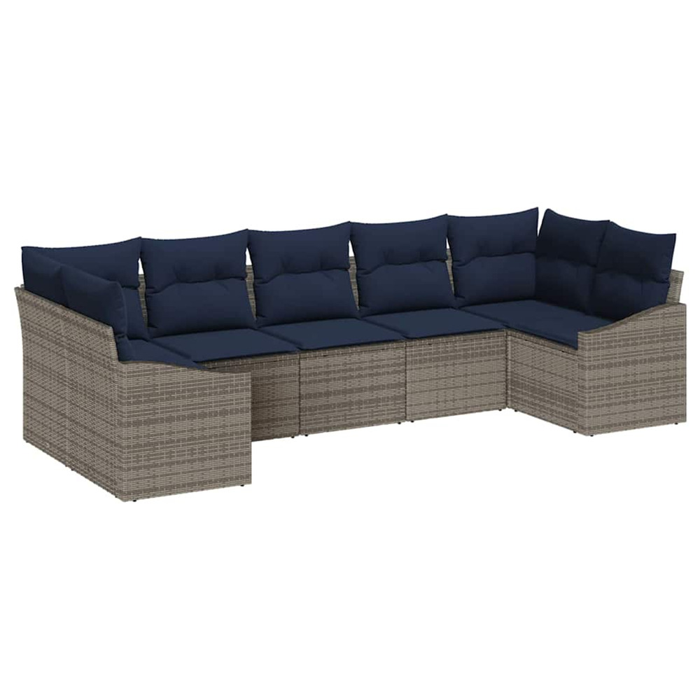 Ensemble de canapé de jardin 7 pcs gris et bleu marine