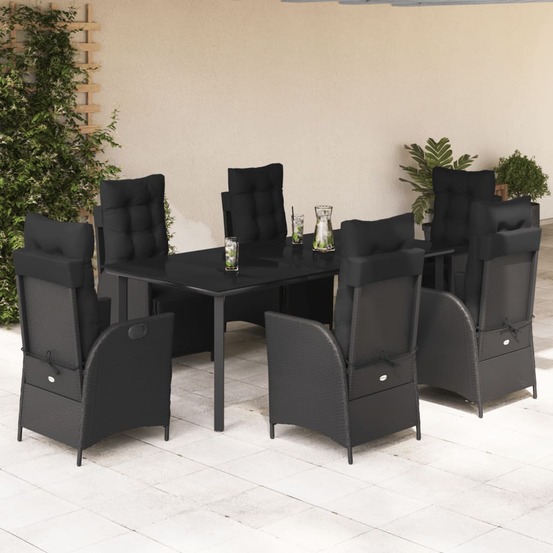 Ensemble à manger de jardin coussins 7pcs noir résine tressée