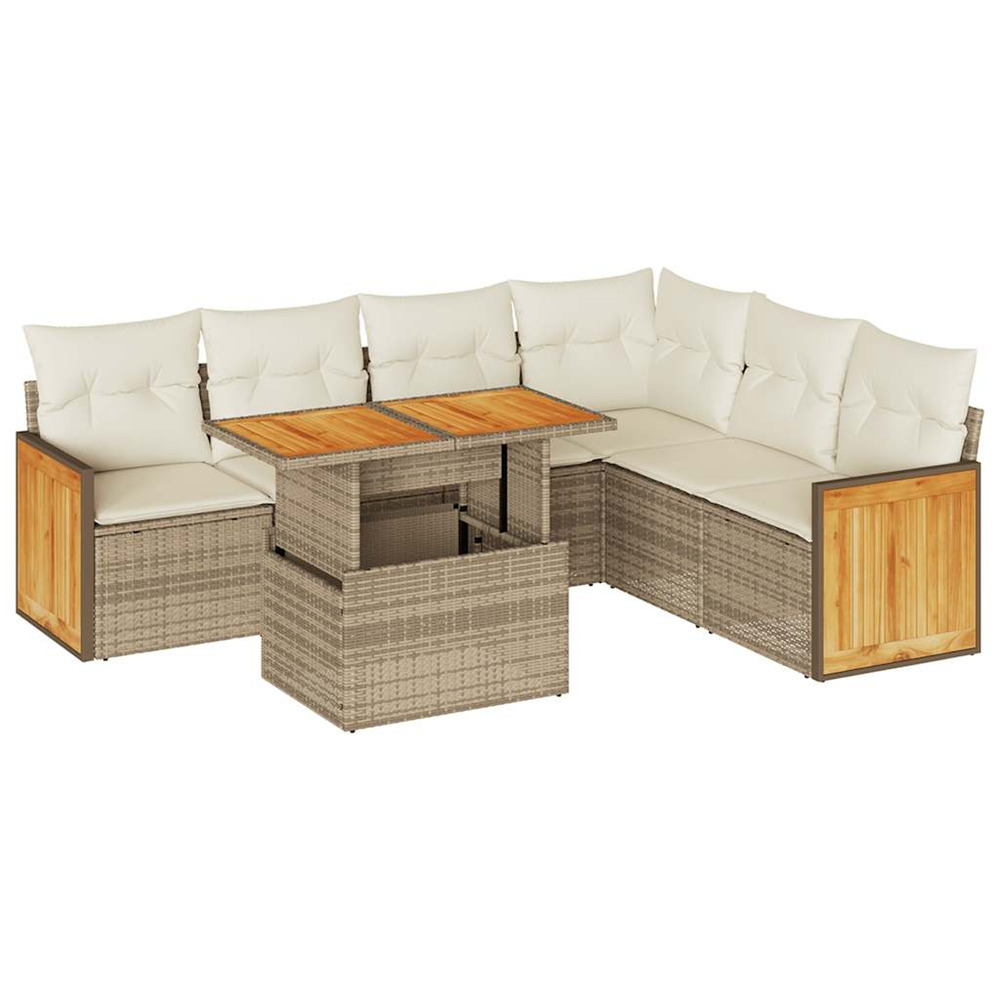 Salon de jardin avec coussins 7 pcs beige résine tressée acacia