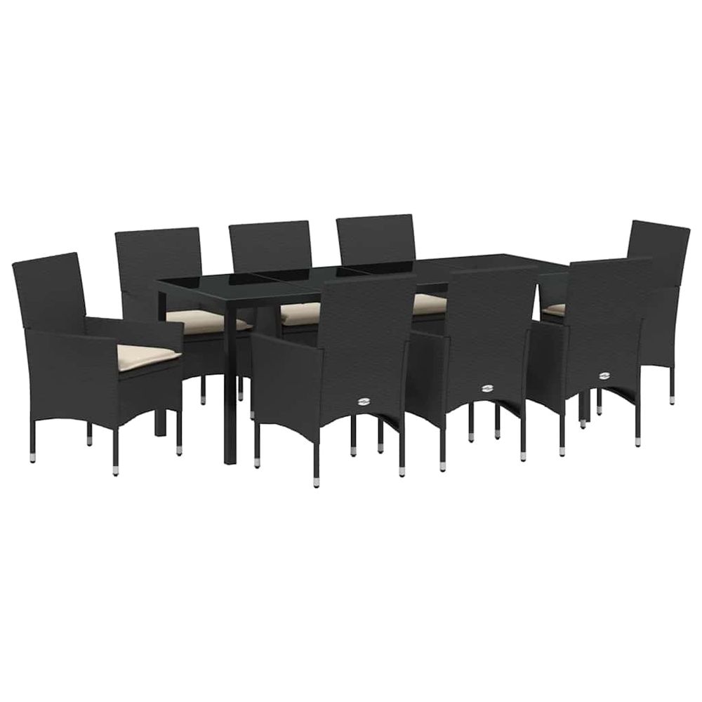 Ensemble de salle à manger pour jardin 9 pc noir polyrotin