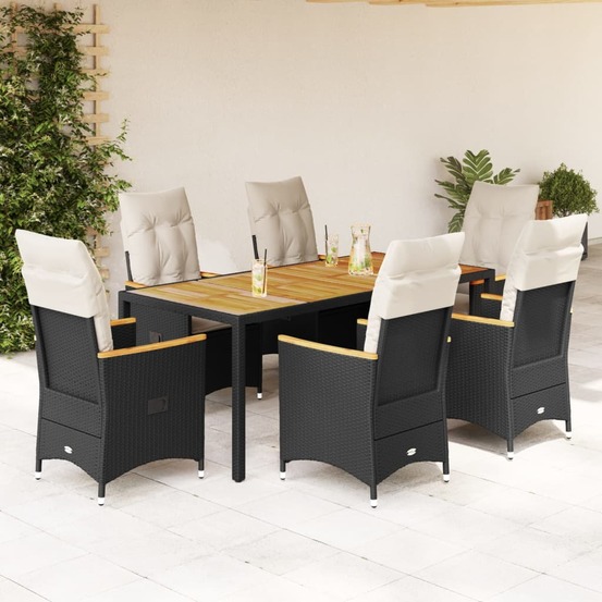 Ensemble à manger de jardin coussins 7pcs noir résine tressée