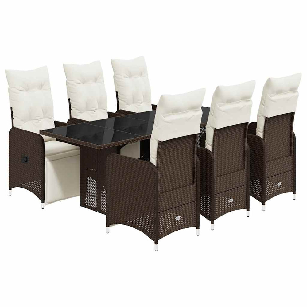Ensemble de bistro de jardin 7 pcs coussins marron poly rotin