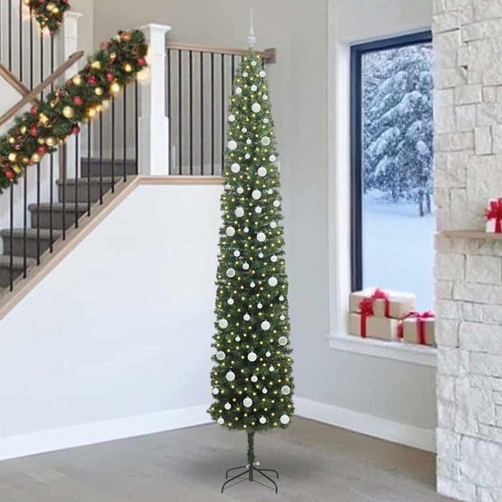 Kit sapin de noël artificiel géant 270 cm, tout inclus : lumières led et 120 décorations