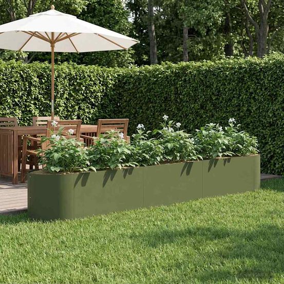 Carré potager surélevé acier extérieur sans fond 300x40x40cm vert olive