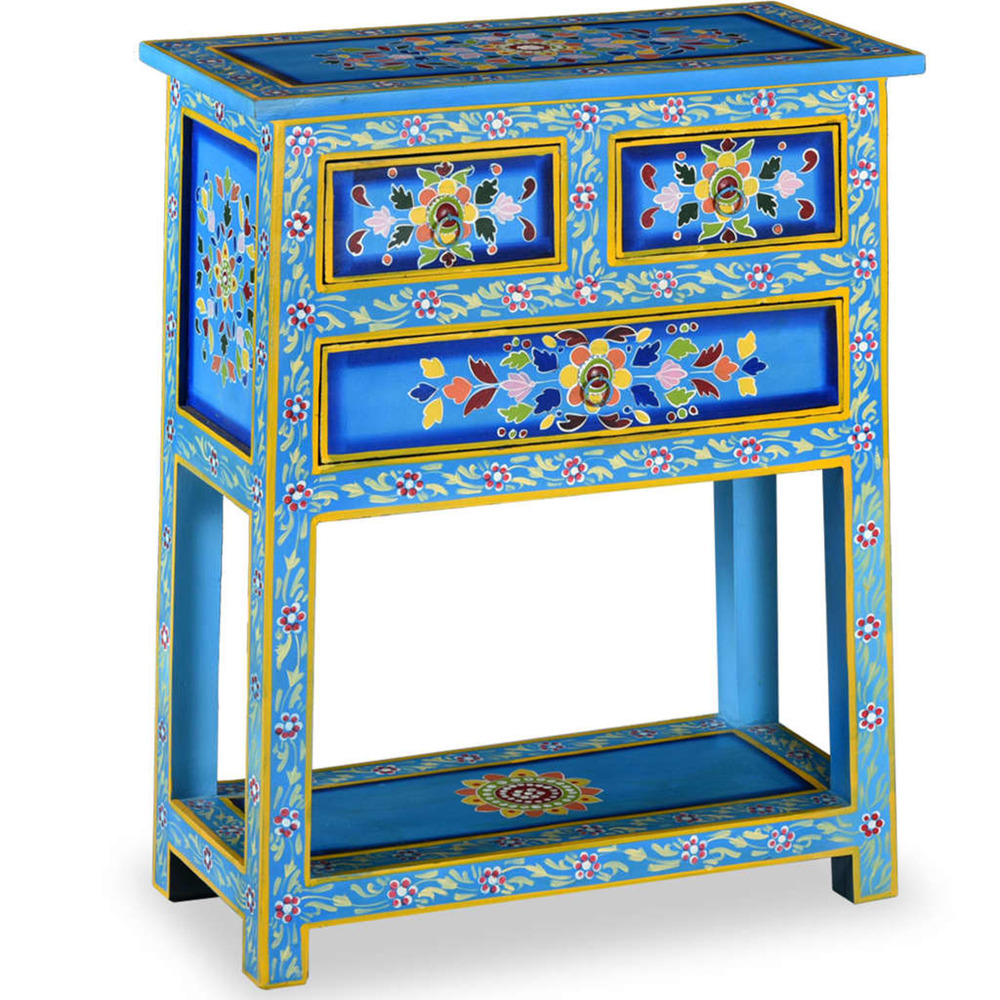 Buffet avec tiroirs bois massif de manguier peinture turquoise