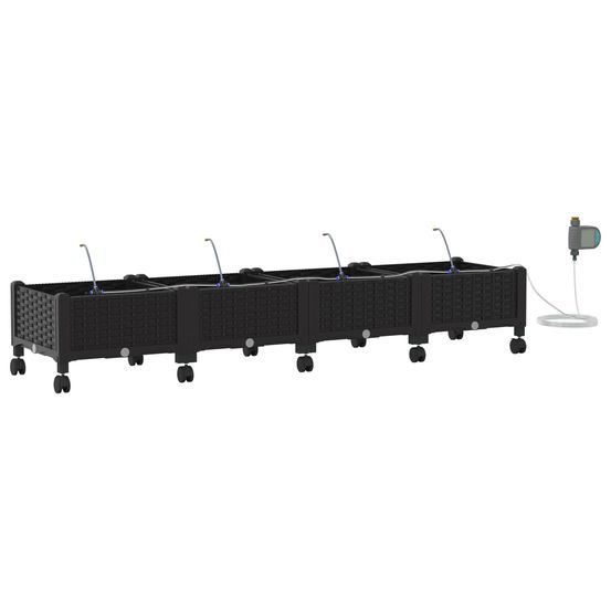 Porte-plante de jardin avec irrigation et roues 4 pc noir pp