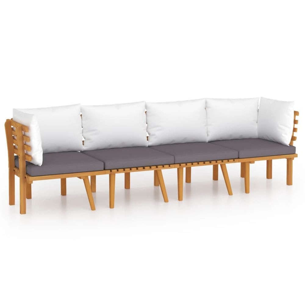 Salon de jardin 4 pcs avec coussins bois d'acacia solide