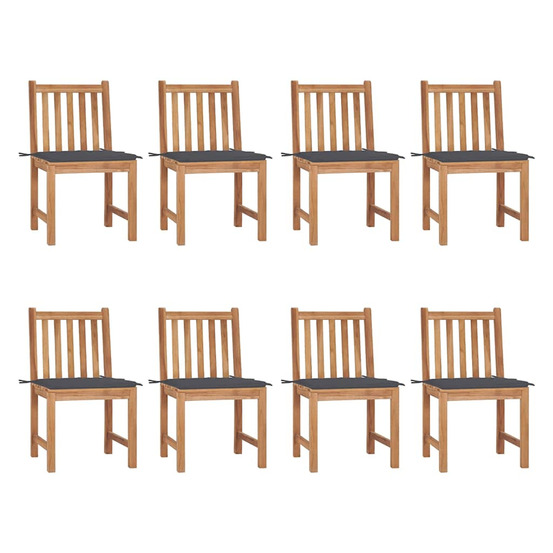 Chaises de jardin lot de 8 avec coussins bois de teck massif