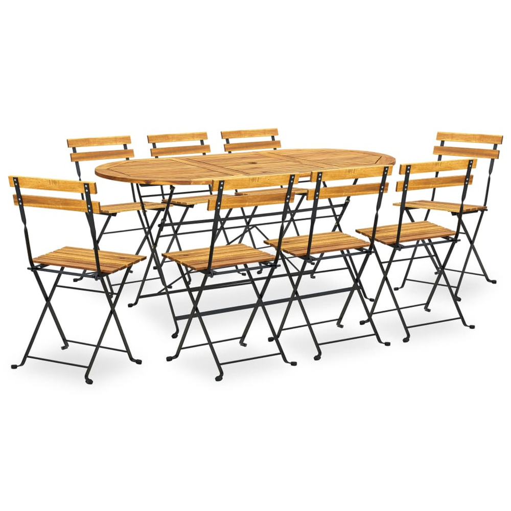 Ensemble à manger d'extérieur pliable 9pcs bois d'acacia solide