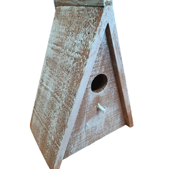 Nichoir triangulaire pour oiseaux gies en bois 16.5 x 11 x 21 cm bleu /brun