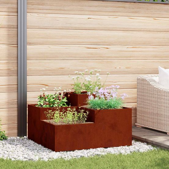 Grand carré potager acier corten 100x100 cm jardin bac à fleurs haut design rouillé