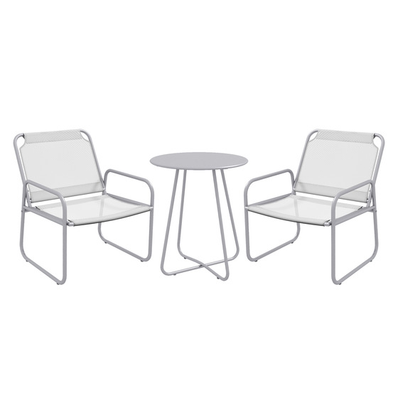 Ensemble bistro 3 pièces, mobilier de balcon avec 1 table et 2 chaises, coin salon, pour terrasse de jardin, gris clair