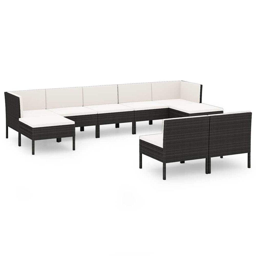 Salon de jardin 9 pcs avec coussins résine tressée noir