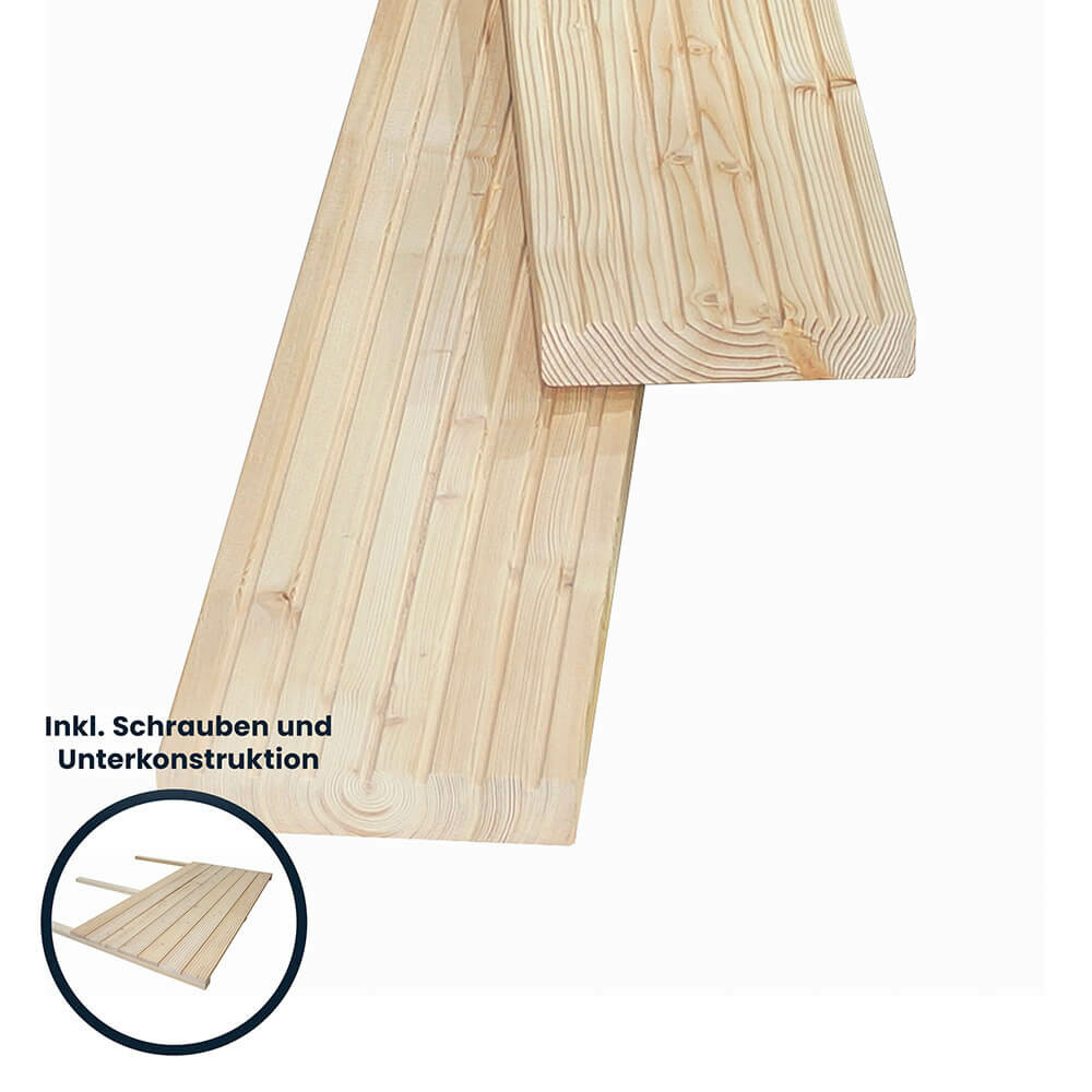 Home deluxe - planche de terrasse en bois mélèze aris - 30 m², y compris sous-construction et matériel de montage i sol de terrasse