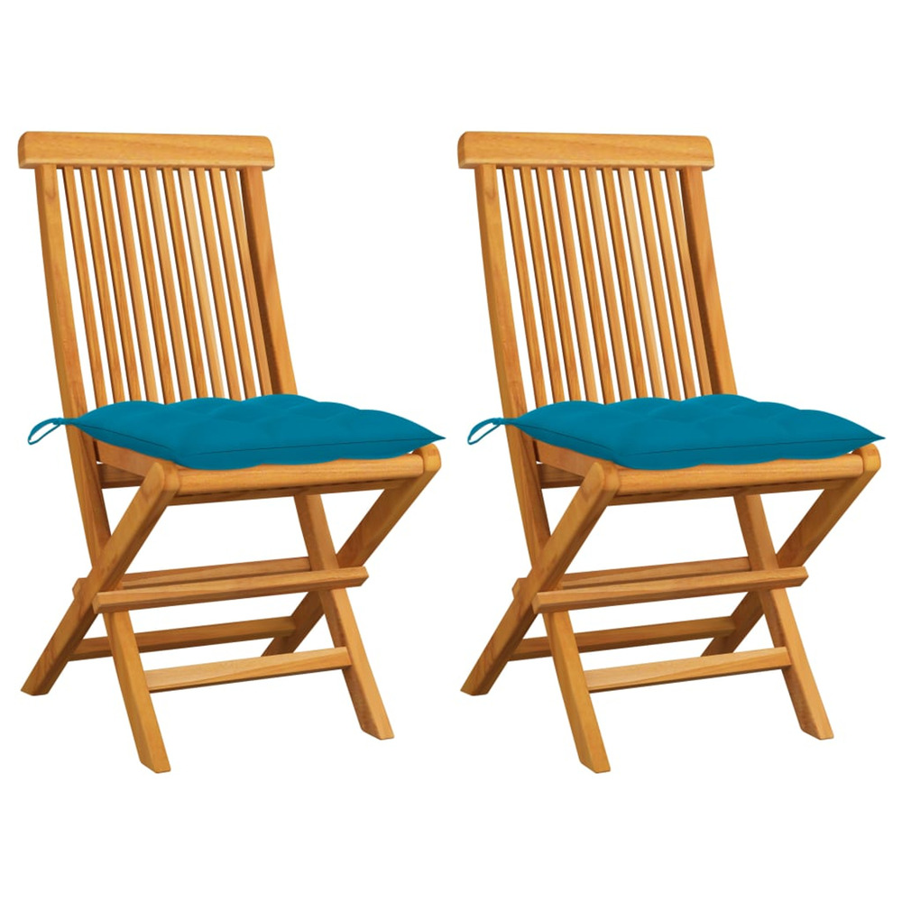 Chaises de jardin lot de 2 avec coussins bleu clair teck massif