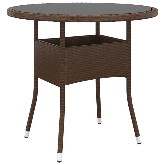 Table de jardin ø80x75 cm verre trempé/résine tressée marron