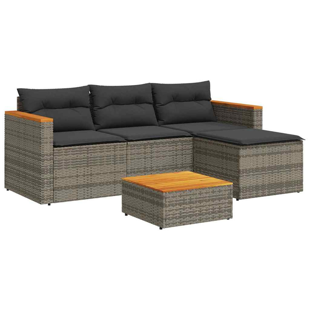 Salon de jardin avec coussins 3 pcs gris résine tressée