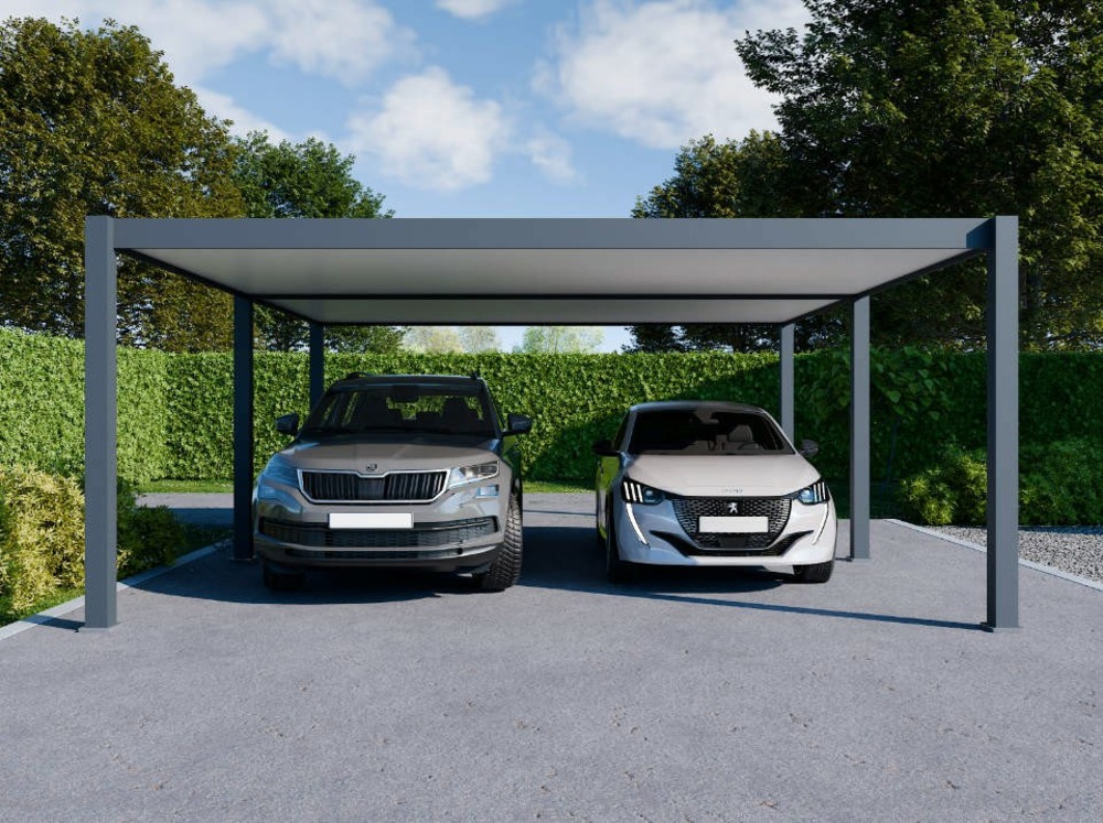 Carport aluminium 570 x 645 cm weston - 37 m2 - hauteur : 255 - 2 voitures - abri voiture autoportant - gouttière incluse