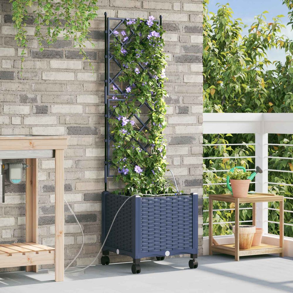Jardinière sur roues polypropylène jardin terrasse système irrigation plantes 40x40x148 gris